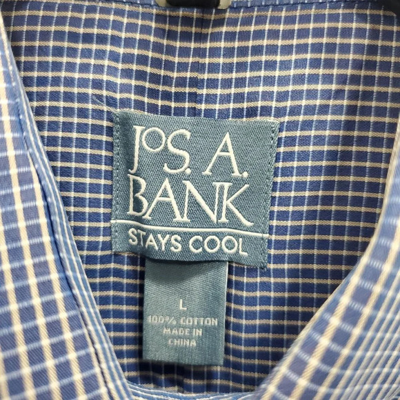 Jos. A. Bank Men's Stays Cool Blue & White Check Cotton Button Up Shirt Size L - Picture 3 of 4